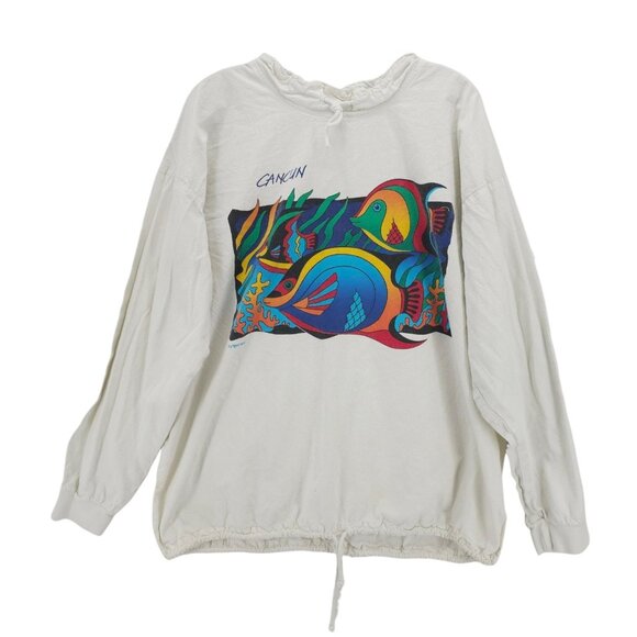 VINTAGE PEER WEAR Cancun Long Sleeve Pullover Graphic Crinkled Size XL - STAINS! - Picture 1 of 10